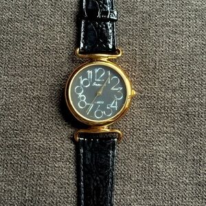 Vintage Inmode Watch Women 32mm Gold Tone Black Retro Dial Not Running